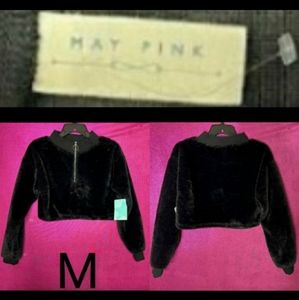 🆕Black Fur Crop Sweater with Front Zipper   Size M